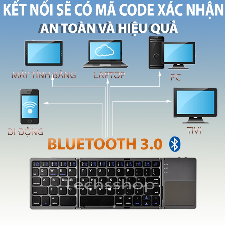 Bàn phím bluetooth không dây gấp gọn có touchpad - Loại phím vuông | WebRaoVat - webraovat.net.vn