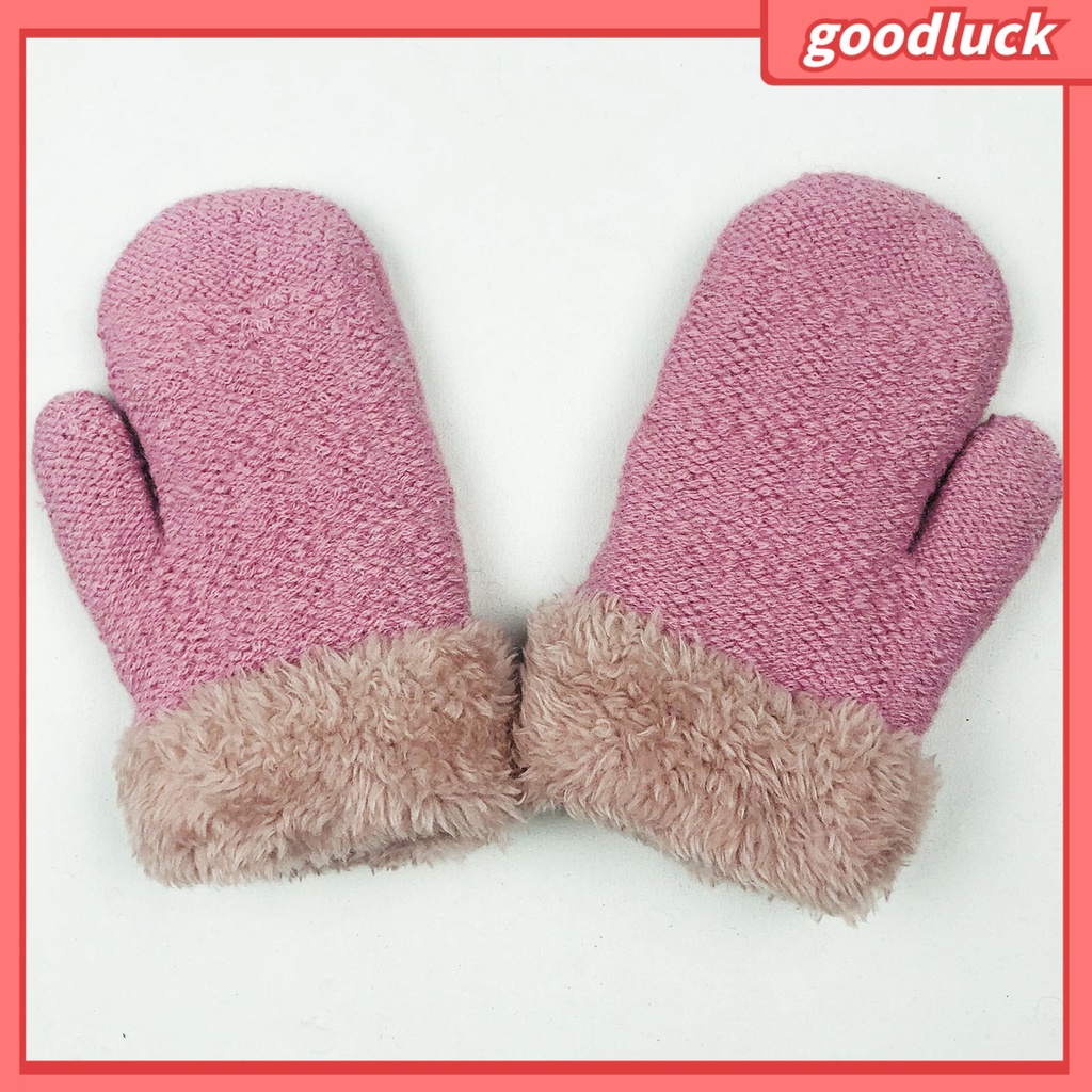 1 Đôi Găng Tay Dệt Kim Dày Dặn Màu Trơn Giữ Ấm Mùa Thu Đông Cho Bé 0-5 Tuổi