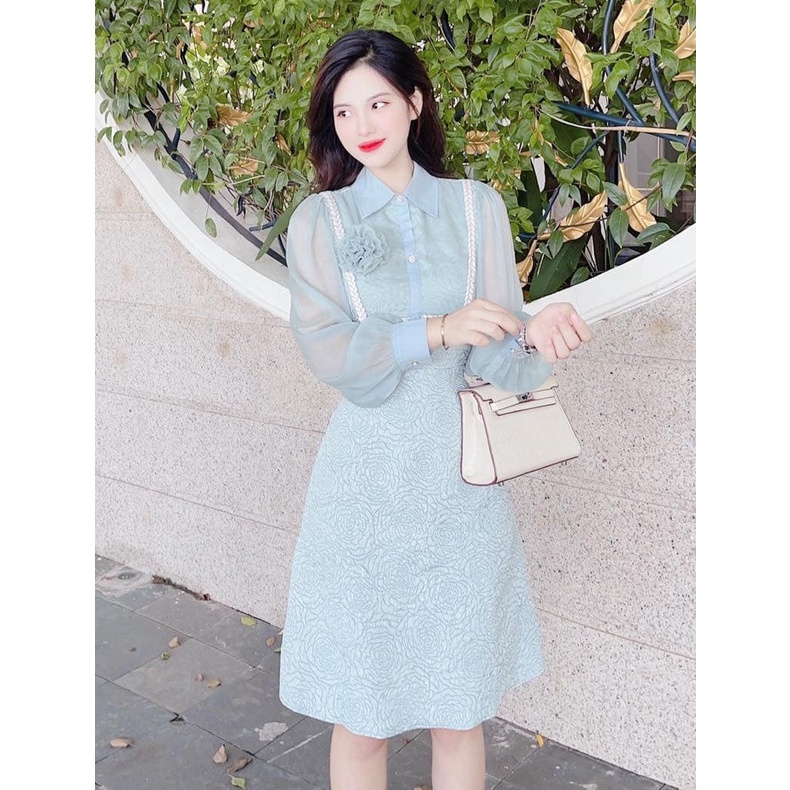 Váy gấm xanh mint thiết kế V2189 - DOLCE VIVA COLLECTION