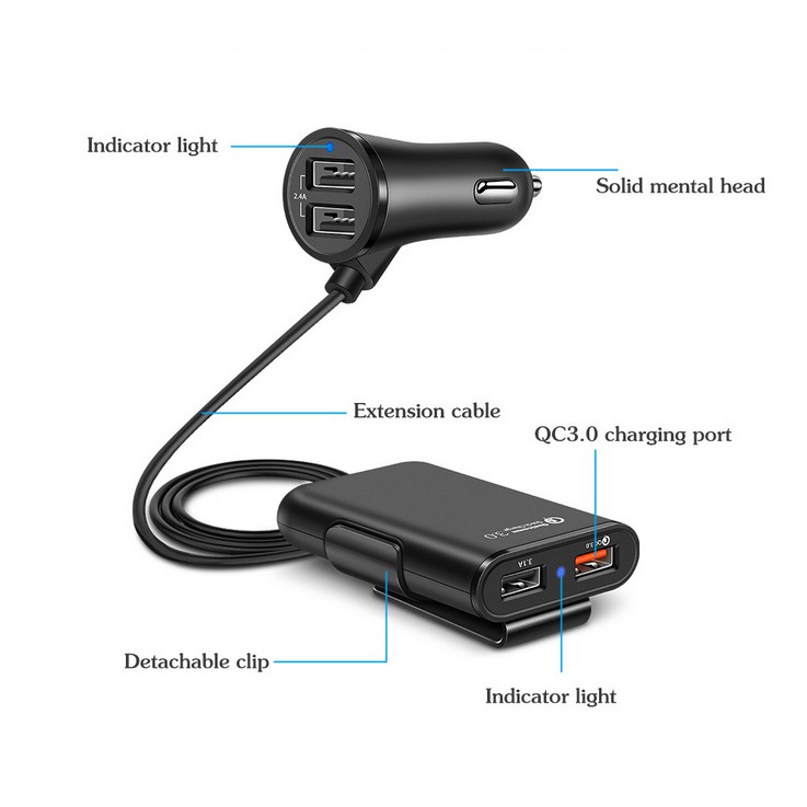 Tẩu sạc ô tô bộ chia tẩu sạc ô tô 4 cổng USB chuẩn sạc nhanh QC 3.0 phù hợp tất cả các ô tô - BẢO HÀNH CHÍNH HÃNG