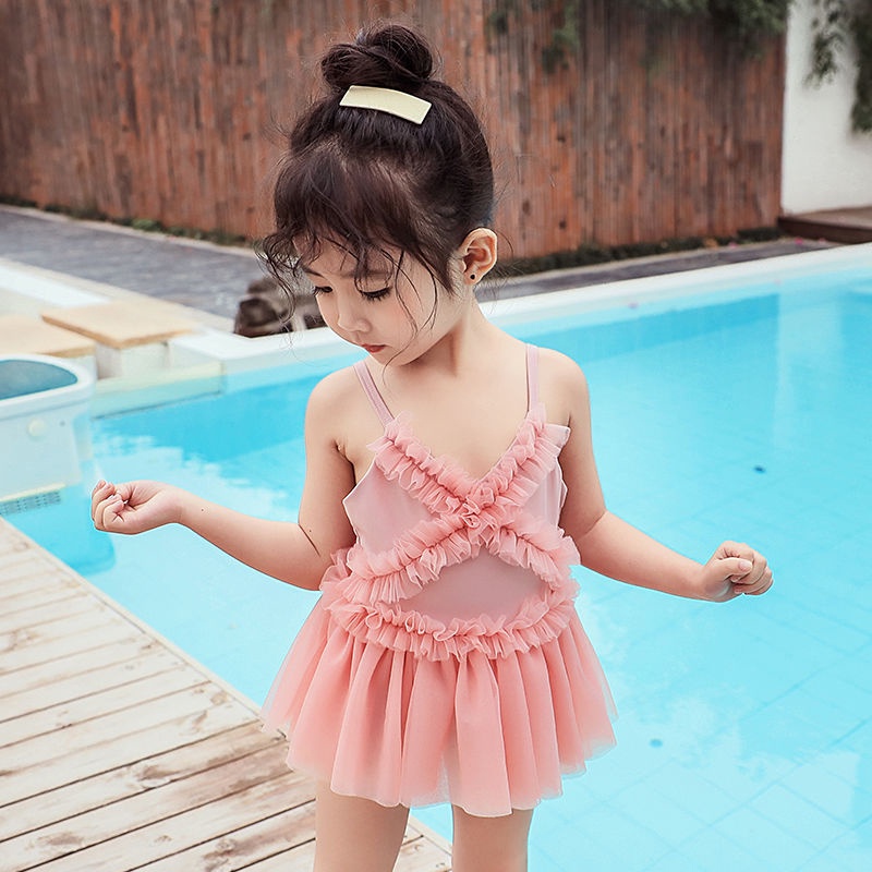 Bộ Đồ Bơi Hai Mảnh Phối Ren Kiểu Công Chúa Dễ Thương Cho Bé Gái