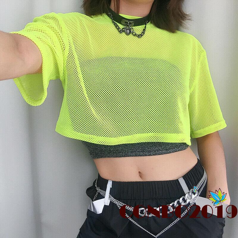 Áo Croptop tay ngắn phối lưới thời trang
