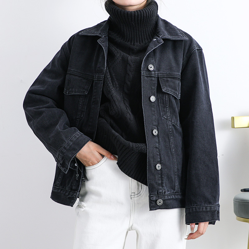 Jeans Jacket Woman Korean Spring Autumn Single-breasted Loose Denim Jacket Women Student Long Sleeve Basic Denim Jacket