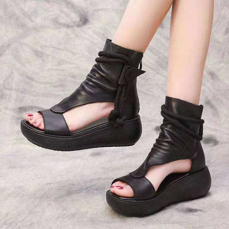 Giày Sandal Cổ Cao Đế Xuồng Tăng Chiều Cao Mùa Hè Phong Cách Mới