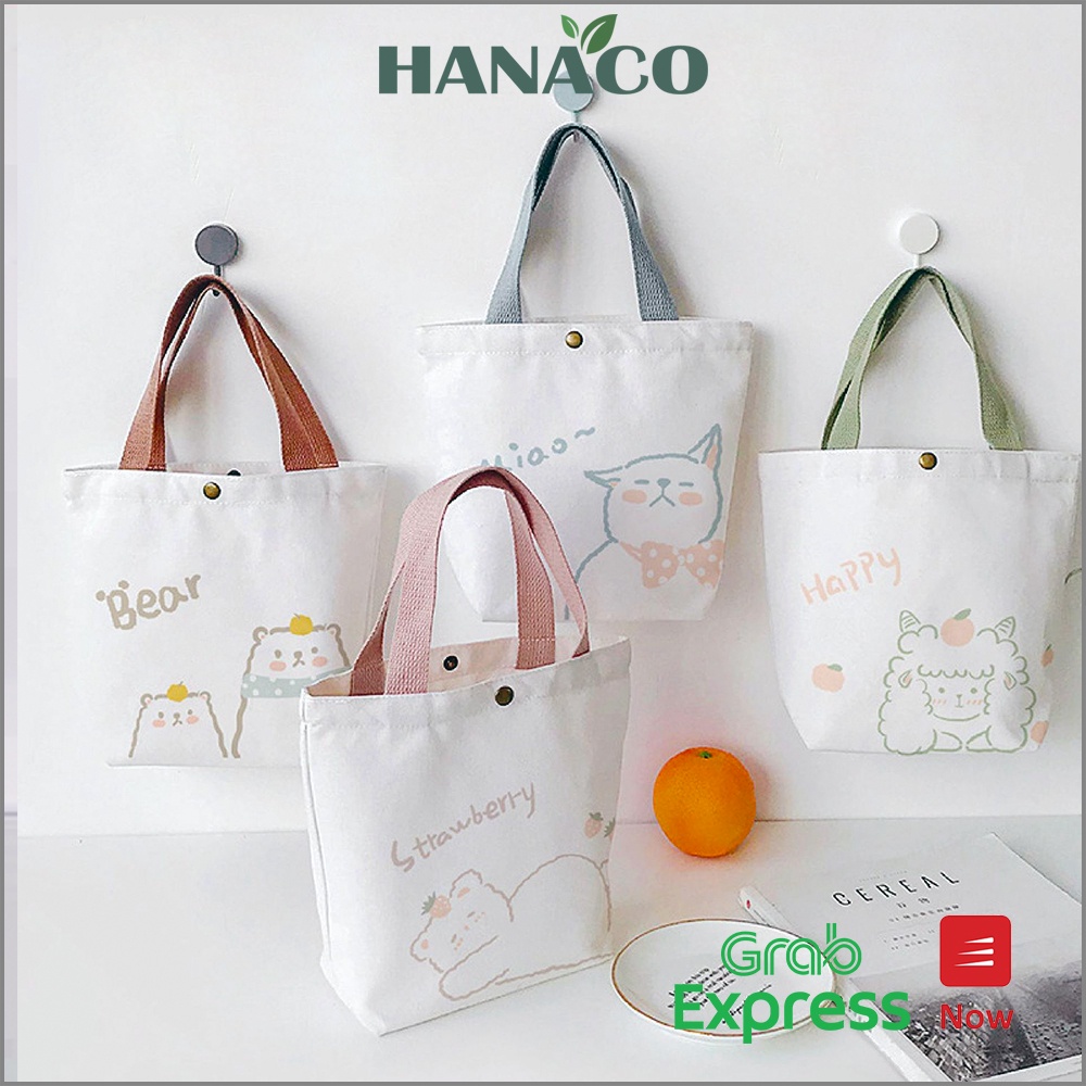 Túi Xách Nữ Thời Trang Vải Canvas Đựng Đồ Phong Cách Nhật Bản Họa Tiết Hình Thú Cưng Đáng Yêu - Hanaco Mart