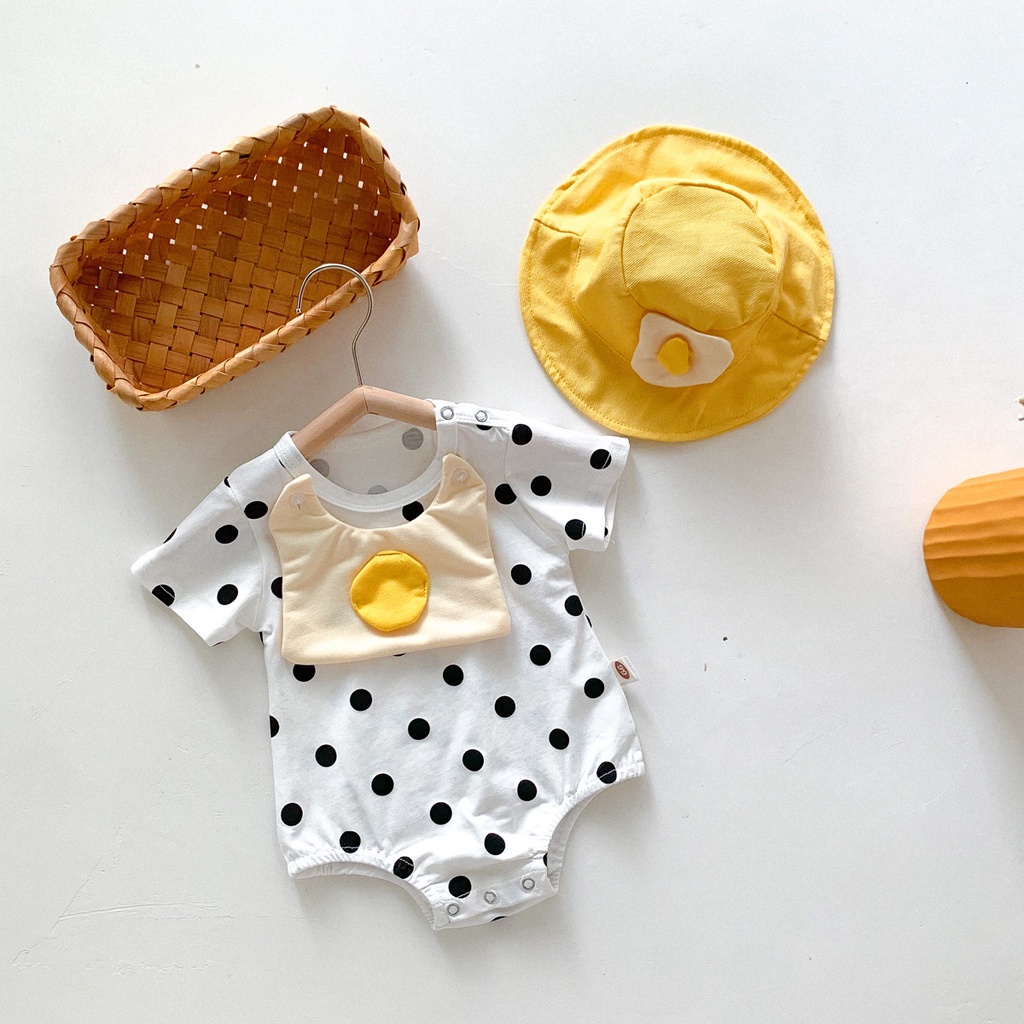 Áo liền quần ngắn tay in hoạt hình + mũ dễ thương thời trang mùa hè cho bé sơ sinh