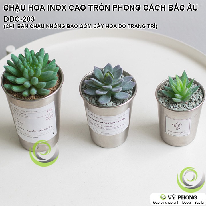 CHẬU INOX TRỒNG CÂY CHẬU HOA INOX TRÒN CAO TRỒNG SEN ĐÁ CÂY HOA TRANG TRÍ CHỤP HÌNH ĐẠO CỤ CHỤP ẢNH SẢN PHẨM INS DDC-203