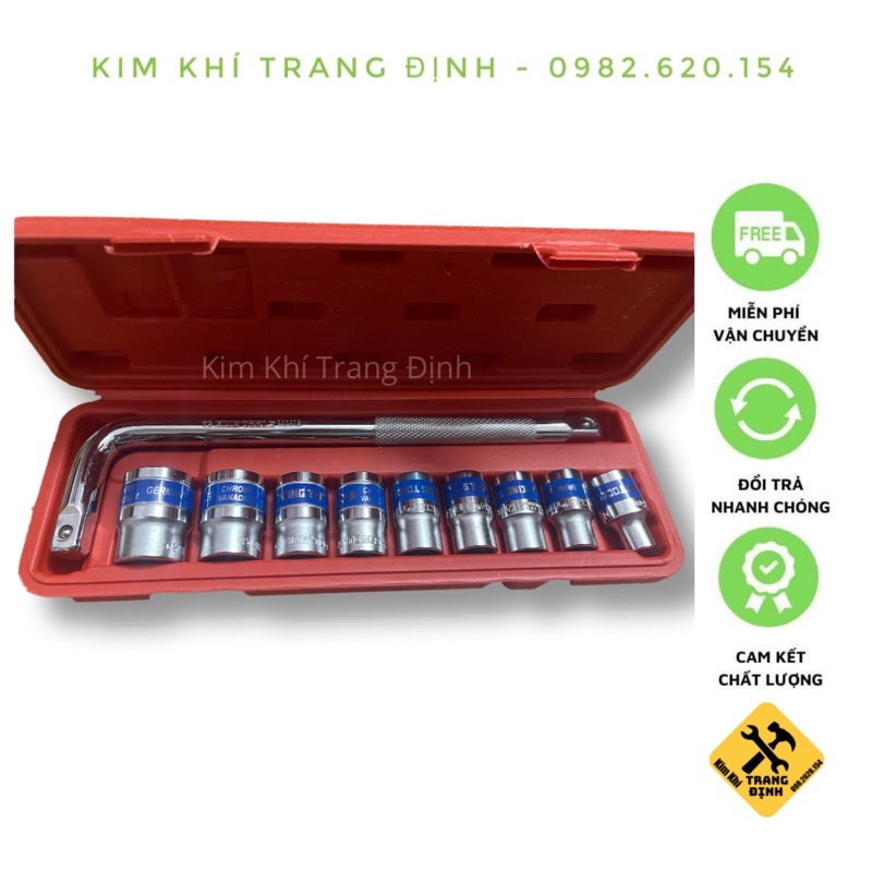 BỘ TUÝP 10 CHI TIẾT 8-24MM CẦN CONG L 1/2inch HỘP NHỰA ĐỎ