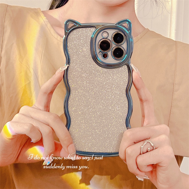 Ốp Điện Thoại Họa Tiết Tai Mèo Lấp Lánh Cho iPhone 13 Pro Max 11ProMax iPhone 12 Pro Max XS Max