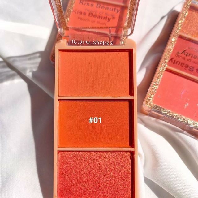 Phấn má hồng 3 ngăn Kiss Beauty Peach of Blush ( nấm rơm shop) | BigBuy360 - bigbuy360.vn