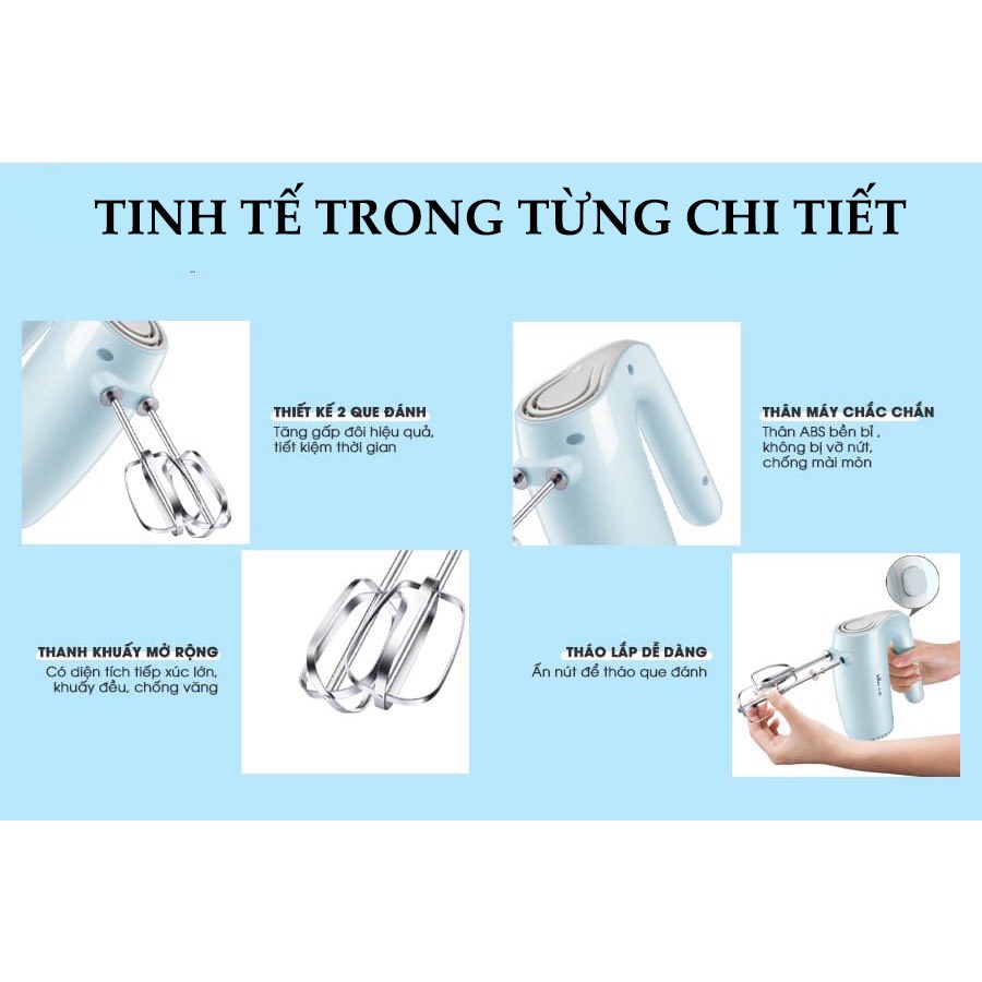 Máy Đánh Trứng Mini Cầm Tay Bear, tích hợp 5 chế độ que đánh inox chống gỉ thiết kế gọn nhẹ - LB1210212