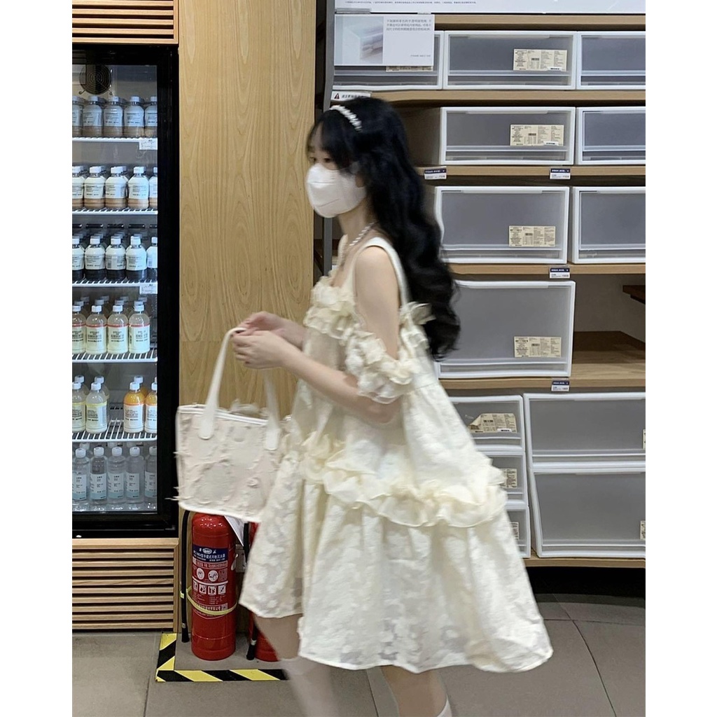 Đầm Babydoll Nữ Hoa Bèo Vai 2 Dây Dáng Xòe