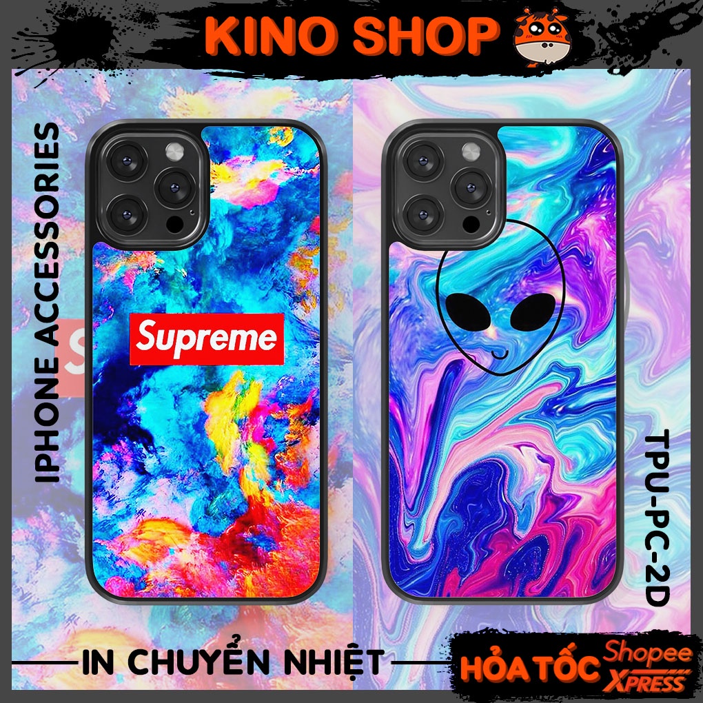 Ốp lưng iPhone KINOSHOP logo Supreme viền dẻo đen silicon TPU chống ố vàng , chống va đập [ KN109 ]