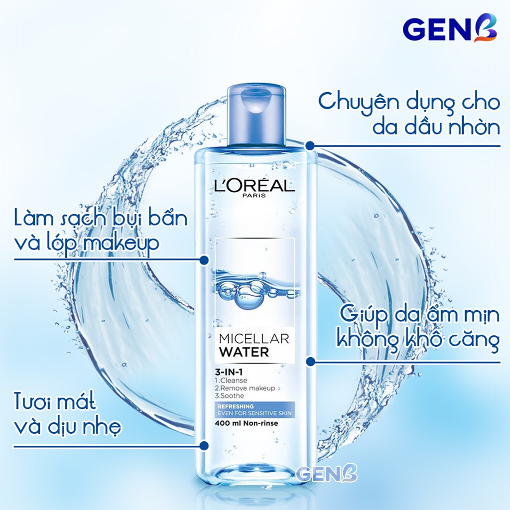 Nước Tẩy Trang L oréal Paris Micellar Water Deep Cleansing Xanh Đậm Chính Hãng KHÔNG CỒN L'Oreal Trang Điểm Mỹ Phẩm GENB