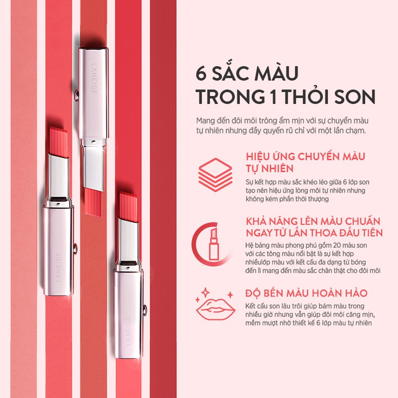 Son thỏi 6 màu chuyển sắc thời thượng - Phiên bản ẩm mượt Laneige Layering Lip Bar-Cream 1.9g