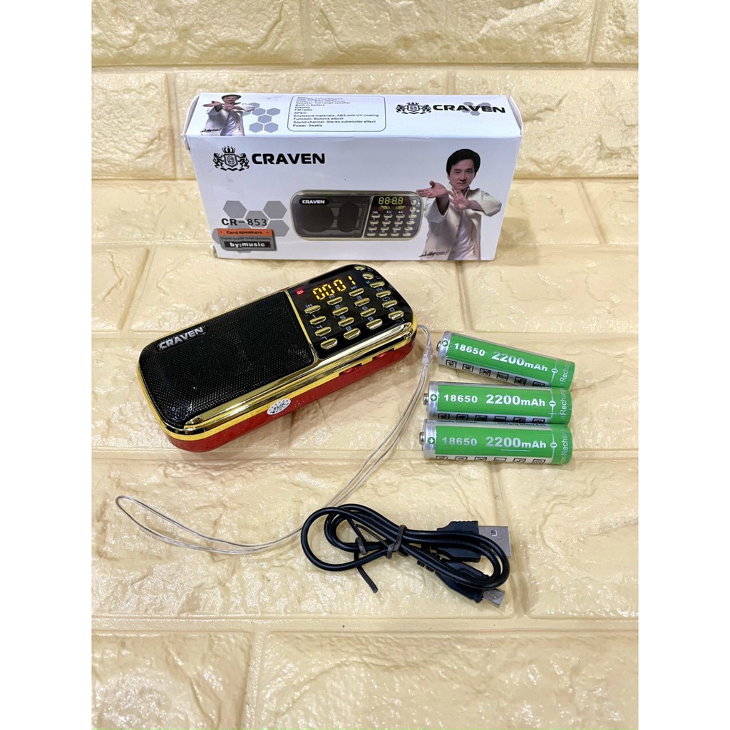 Loa đài CRAVEN CR-853, 3 Pin siêu khỏe, Nghe pháp/Bé học tiếng Anh/USB/thẻ nhớ/đài FM