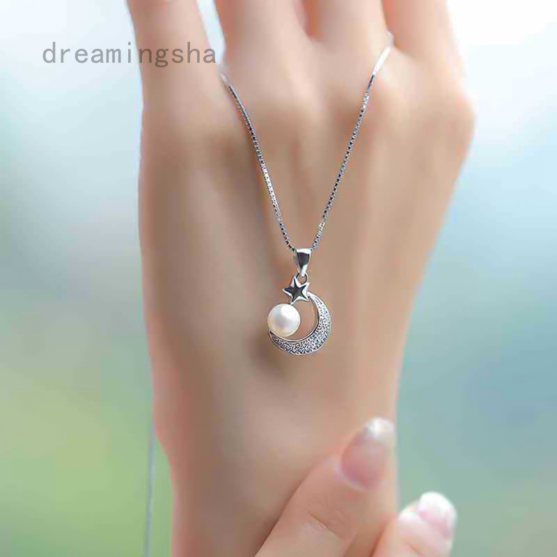 Vòng cổ Bạc 925 Mặt Hình Ngôi Sao, Mặt Trăng, Ngọc Trai Thời Trang