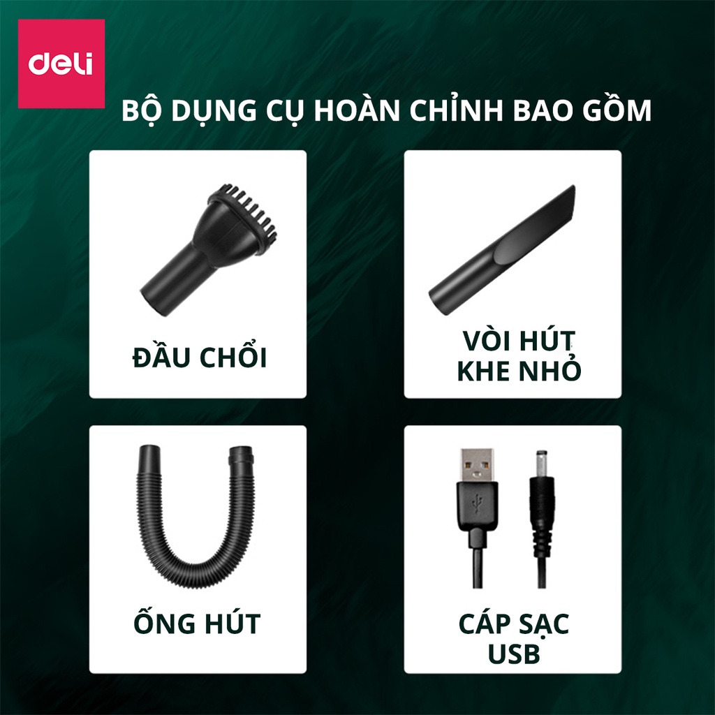 Máy Hút Bụi Cầm Tay Mini Không Dây Deli - Làm Sạch Cho Ô Tô, Đồ Dùng Trong Gia Đình - Nhỏ Gọn, Dễ Sử Dụng DL8080 DL8081