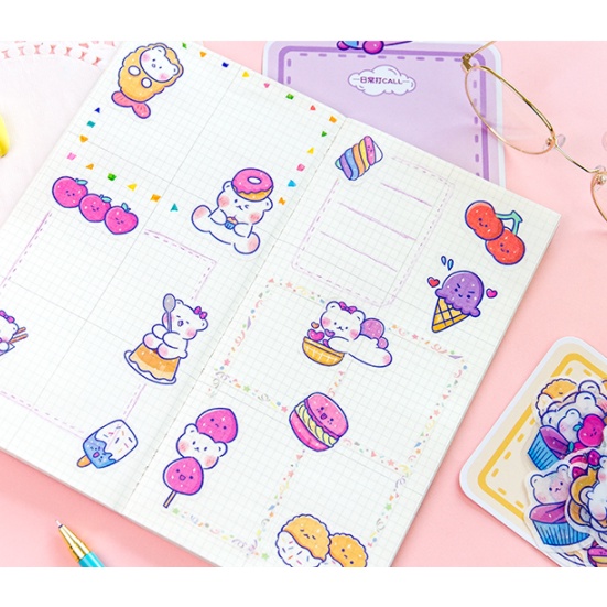[Hàng mới về] Set nhãn dán Sticker Gấu Thức ăn, Tình nhân dễ thương