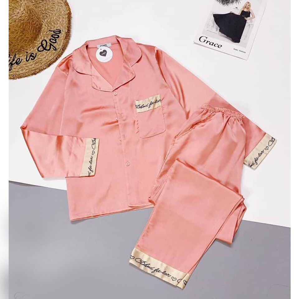 Đồ Bộ Pijama Dài Tay, Bộ Ngủ Lụa Tiểu Thư Áo Cộc, Quần Dài Viền Thêu Chữ Ký Kiểu Dáng Trẻ Trung - 𝑴𝑰𝑵𝑺𝑯𝑶𝑷 | BigBuy360 - bigbuy360.vn