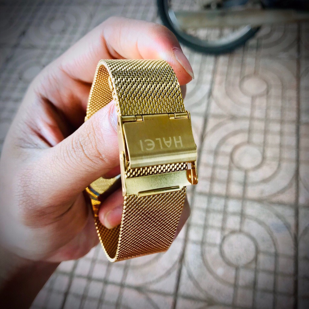 Đồng hồ thời trang ♥️FREESHIP♥️ Giảm 20k khi nhập mã [DONGHO20] HALEI dây lưới vàng mặt mỏng sang trọng