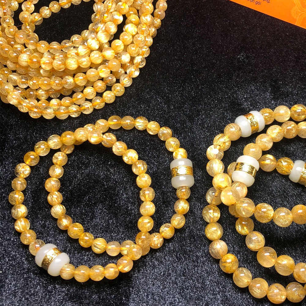 [VIP 5A - T.A Tóc Vàng] - Chuỗi Vòng T.A Tóc Vàng VIP chất đá trong, dày tóc, Size 6 - 7.5mm - Phong Thủy Thành Đô | BigBuy360 - bigbuy360.vn