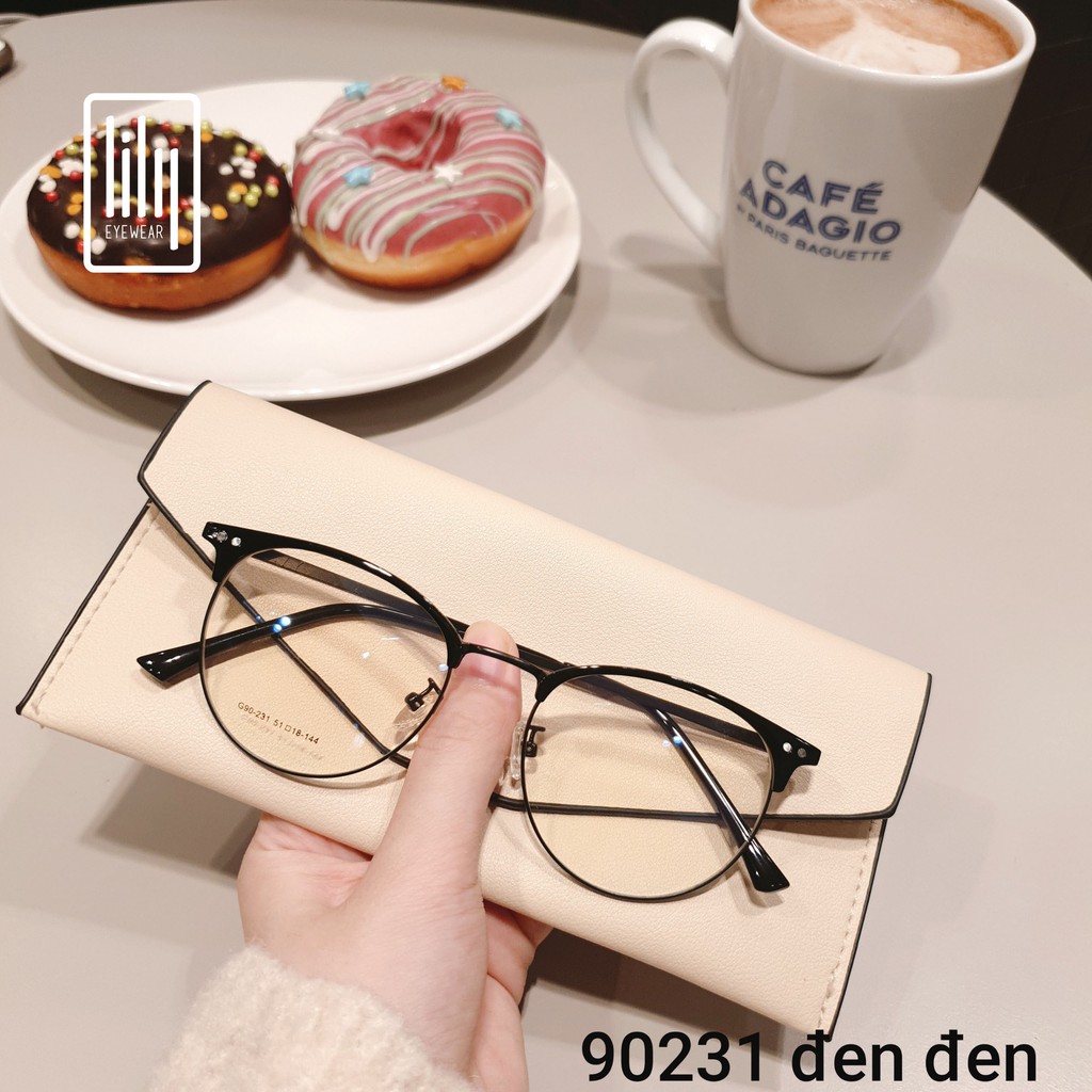 Gọng kính cận nam nữ Lilyeyewear mắt tròn kim loại, thanh mảnh, màu sắc thời trang dễ 90231