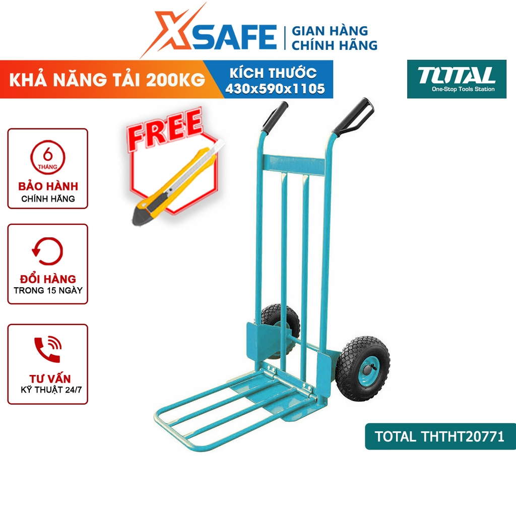 Xe đẩy hàng bằng tay TOTAL THTHT20771 khả năng tải 200kg, bánh xe khí nén, tay cầm nhựa độ bám cao - [XSAFE]