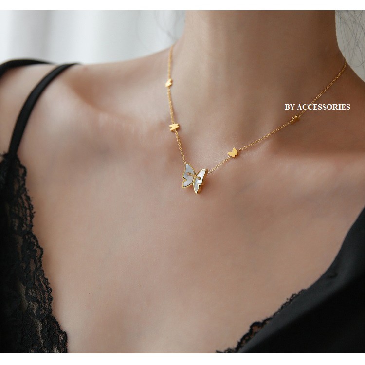 Dây chuyền titan chuỗi bươm bướm cẩm xà cừ không gỉ