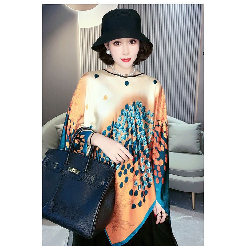 Shuofeng Khăn Choàng Đi Biển Chống Nắng Chui Đầu Bằng Lụa Họa Tiết Ngựa Vằn Phong Cách Phương Tây Thời Trang Xuân Hè