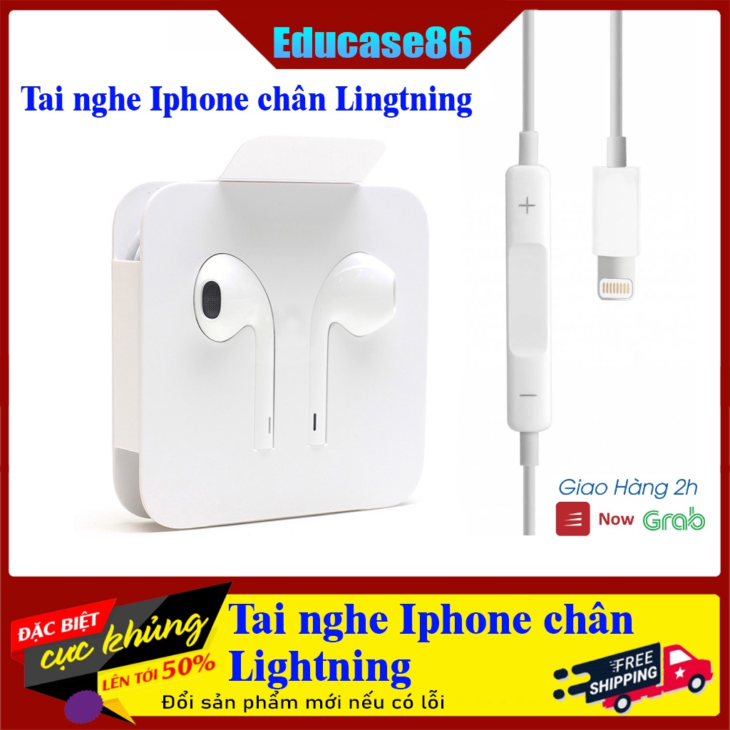 Tai nghe IPHONE chân Lightning - có Mic - Tương thích từ dòng Iphone 7 đến Iphone 12 Pro max, Tai nghe Apple Educase86