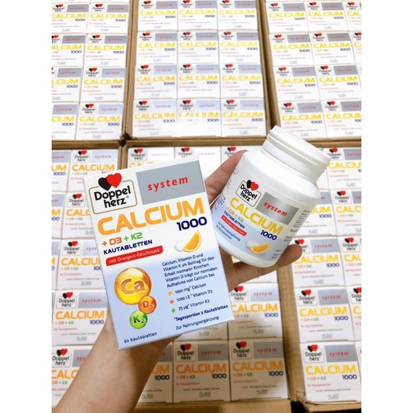 Kẹo nhai vị cam Calcium 1000+ D3+K2 Doppel system 60v