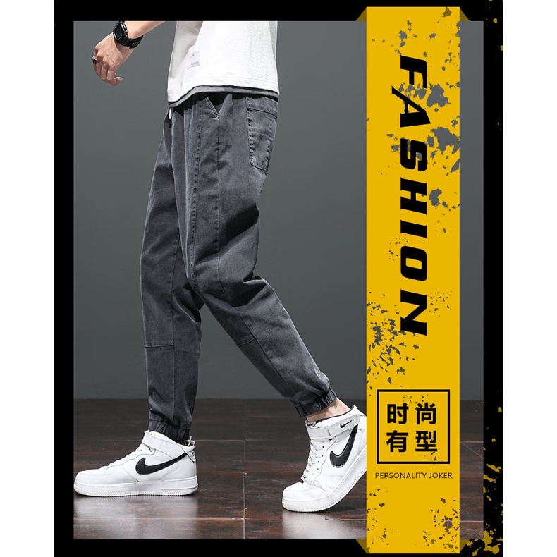 Quần Jeans Jogger nam màu đen logo thêu bó gấu lưng chun 745w 2021 pon.mens | BigBuy360 - bigbuy360.vn
