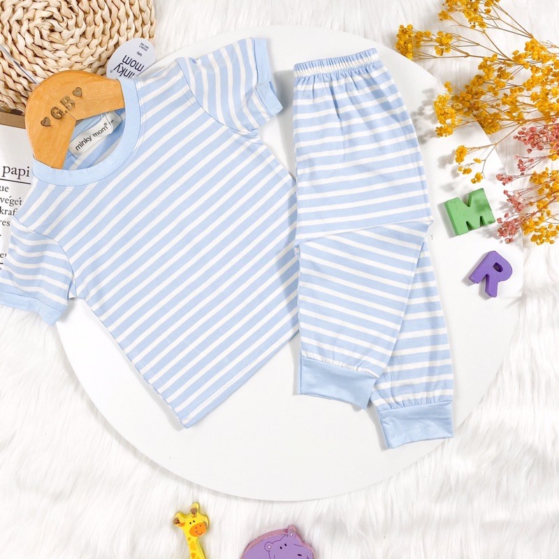 Bộ minky mom thun lạnh cho bé , set minky mom kẻ sọc tay ngắn quần dài bé trai bé gái