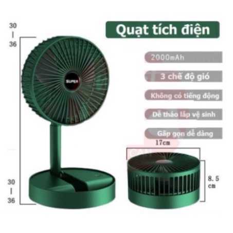 🎁Giá tốt🎁Quạt tích điện 6689 không dây gấp gọn, bỏ túi, để bàn, đi chơi - 3 chế độ quay - có đèn ngủ - giá rẻ.