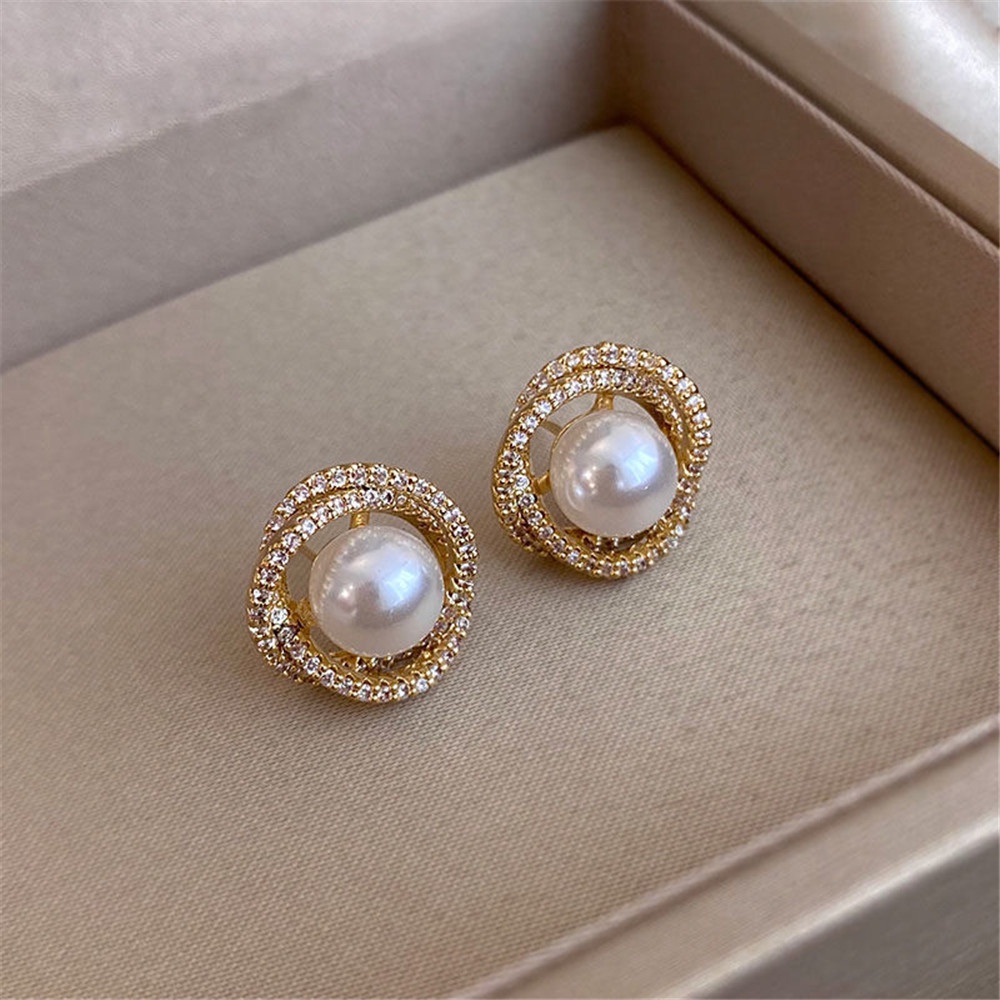 Bông Tai Dạng Xoắn Ốc Gắn Đá Ngọc Trai Thời Trang Cho Nữ Yanqueens  Quà tặng trang sức