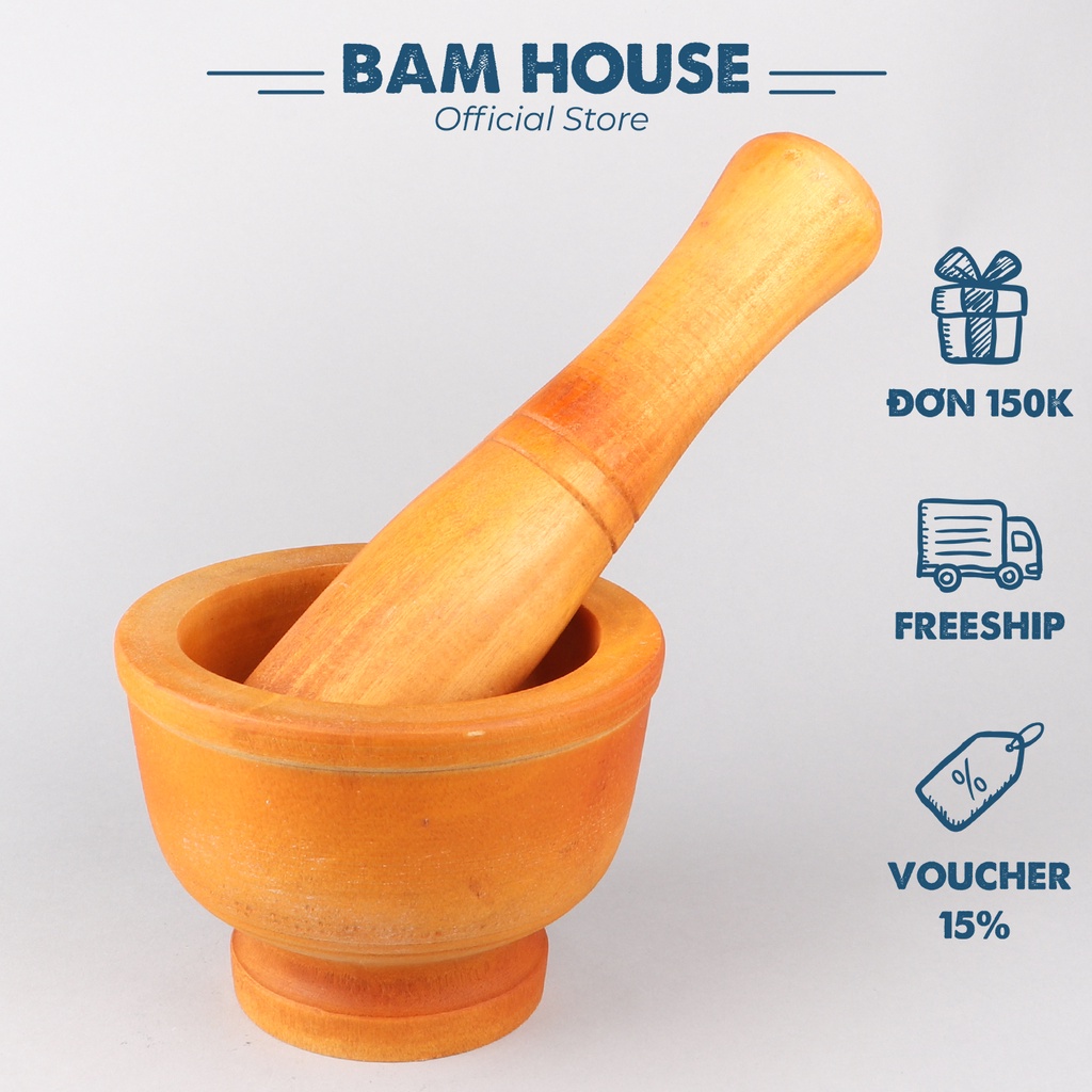 Bộ Chày cối gỗ Bam House loại lớn chất gỗ dày cao cấp CCG01