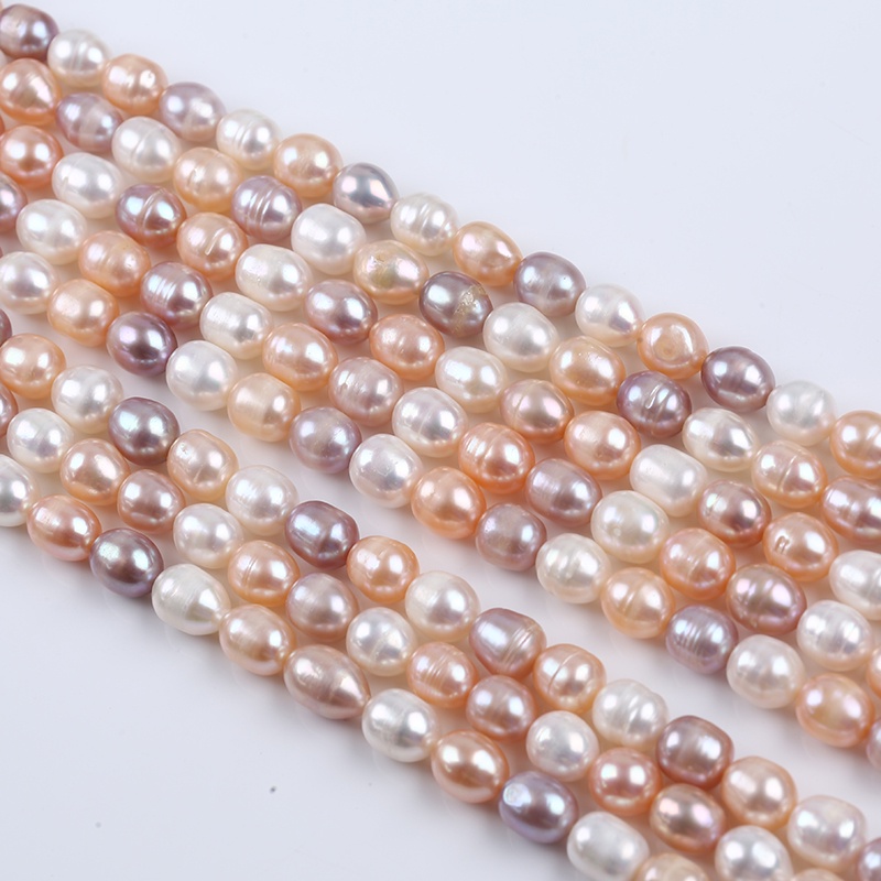 Hạt Ngọc Trai Tự Nhiên 8-9mm Màu Trắng Hồng Tím / Nước Ngọt Hình Gạo Ba Màu Tự Nhiên Phụ Kiện diy