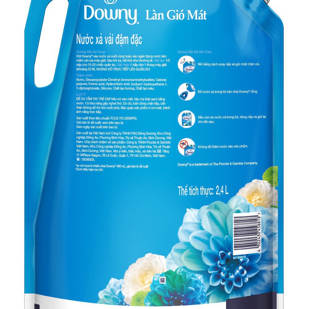 huenhi ETDD Túi Nước Xả Vải Downy Làn Gió Mát 2.4L 44