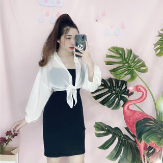 Sét Đầm Ôm Body Tôn Dáng , Phối Áo Sơ Mi Tay Dày Cột Nơ Eo ( Hàng Hót ) Nhẹ Nhàng Đẹp Xuất Thần - Winchois