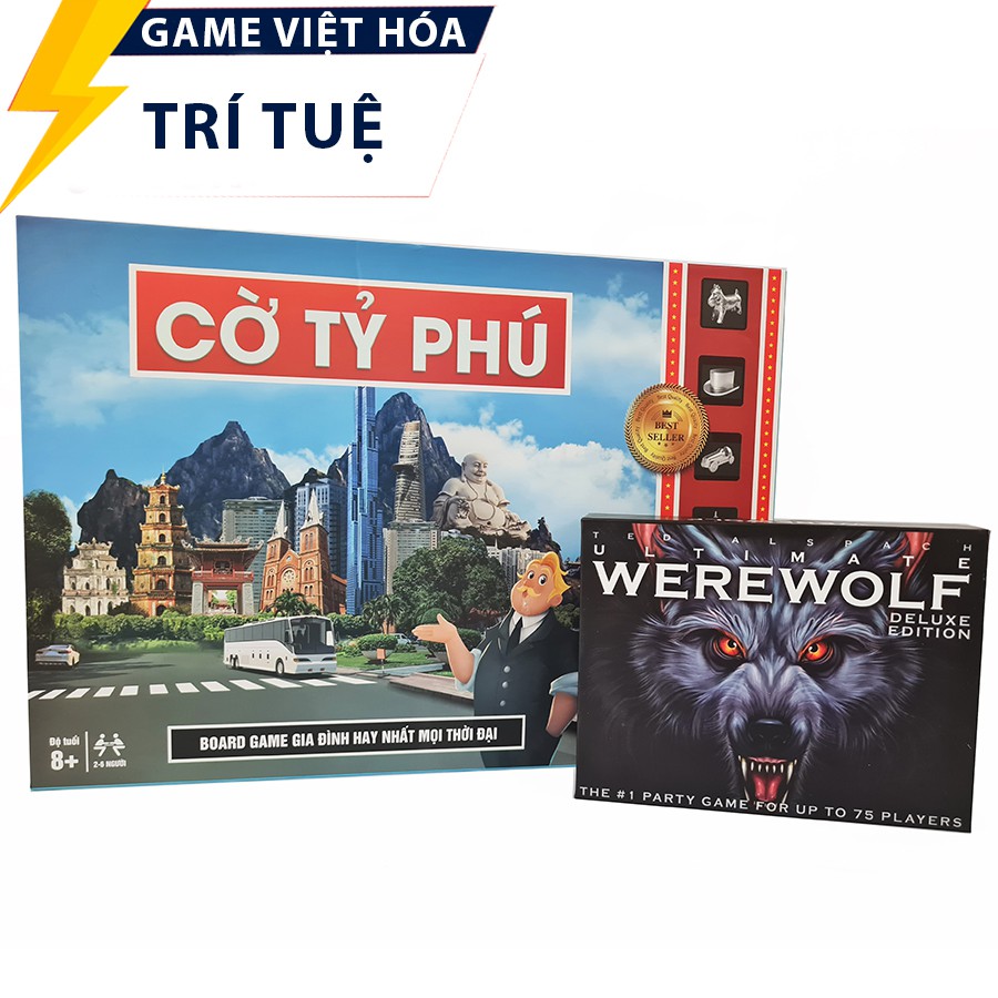 [COMBO 2 IN 1] Trò chơi Board game hay nhất 2020 Cờ tỷ phú Monopoly cơ bản + Game nhập vai Ma sói phiên bản Việt hóa