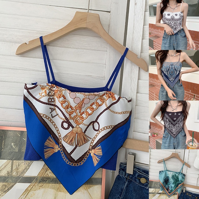 Áo Ống Hai Dây Mỏng Mùa Hè In Họa Tiết Lá Cây Phong Cách Boho Gợi Cảm Cho Nữ