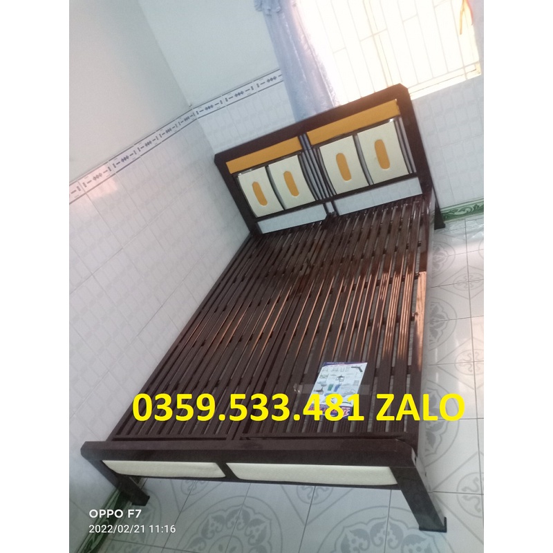 Giường sắt đơn 1m6 x 2m sắt hộp 48 cứng cáp đầu giường bọc nệm cao cấp hàng đẹp giá xưởng