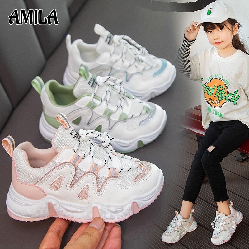 Giày thể thao AMILA phối lưới thoáng khí thời trang mùa thu mới cho bé gái