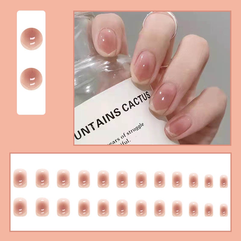 Set 24 Móng Tay Giả Ngắn Màu Hồng Gradient Thời Trang