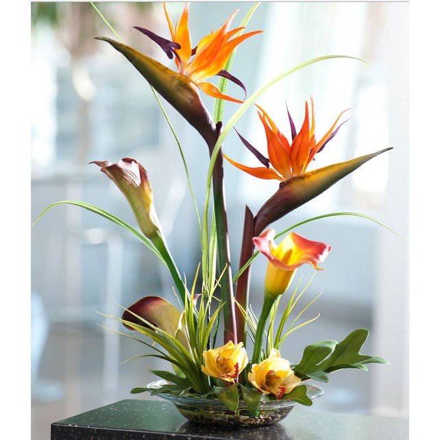 Cành hoa thiên điểu cao su giống thật 99%-cành hoa giả trang trí nội thất, decor-hoaluaminhhoa