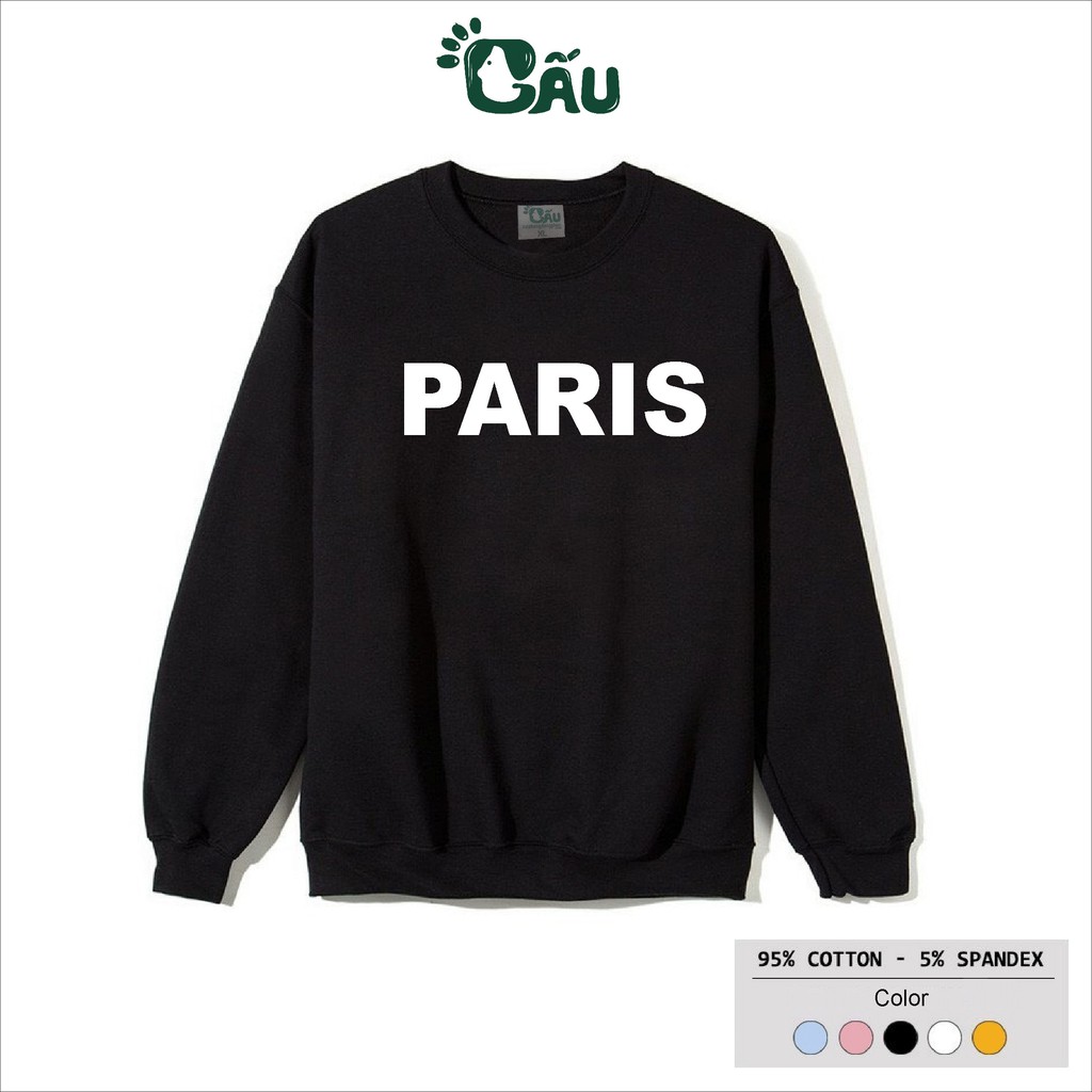 Áo sweater GẤU 194 vải thu đông co dãn, dày dặn mềm mịn form rộng phong cách Uniex - PARIS