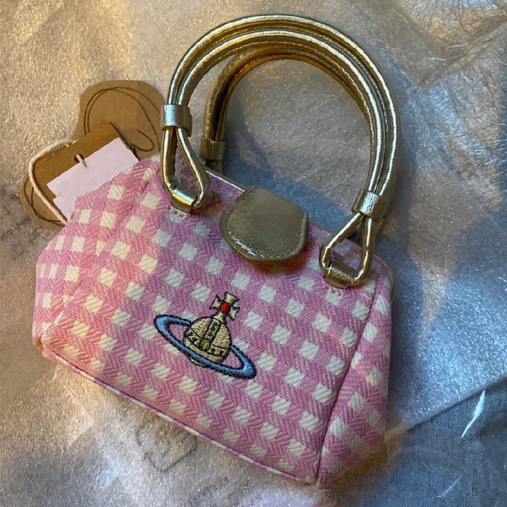 Túi Xách Tay Mini Sọc Ca Rô Màu Hồng Vivienne Westwood Pamela