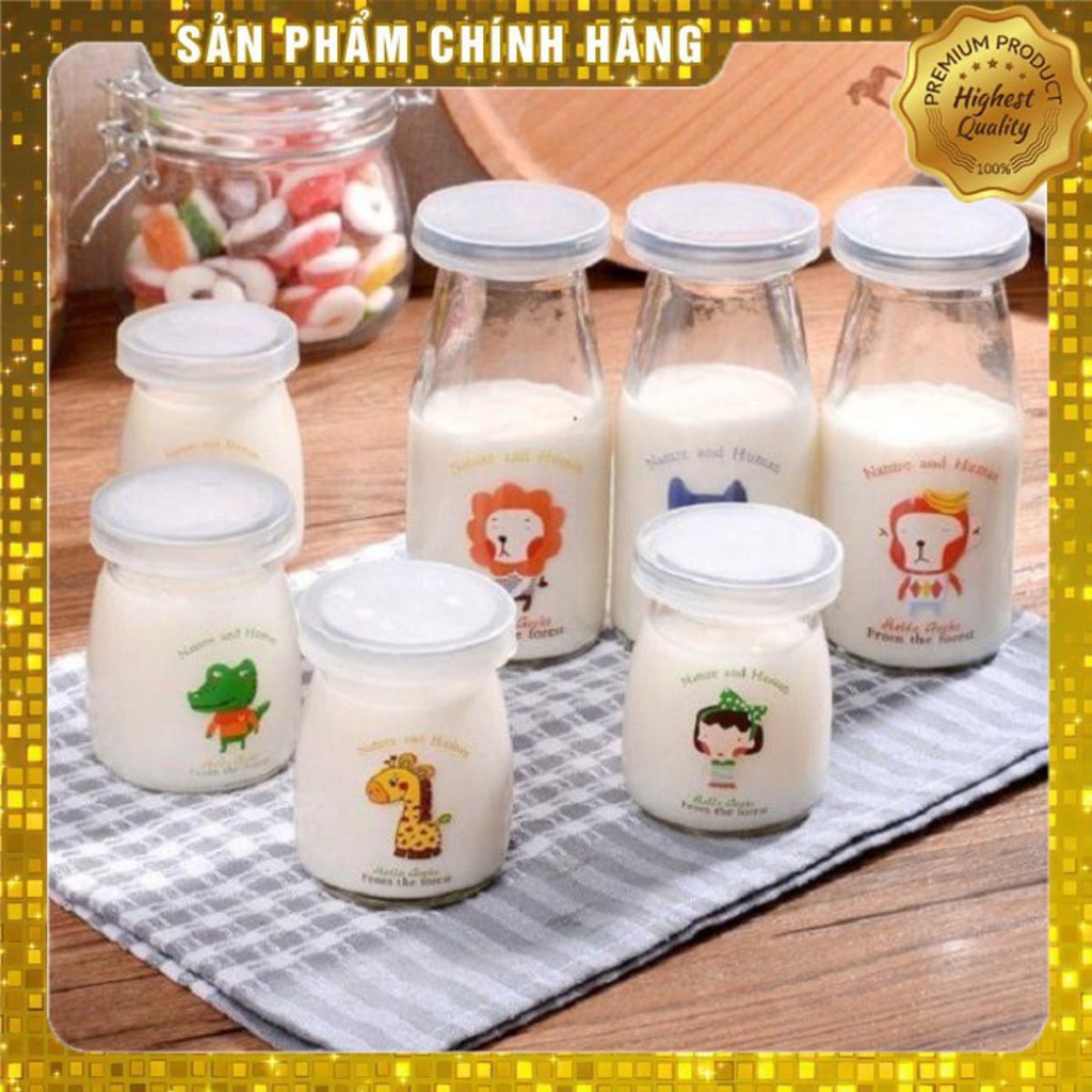 🍒🍒Bộ 12 Cốc/Hũ Làm Sữa Chua Bằng Thủy Tinh Có Nắp Cho Bé Hình Ngộ Nghĩnh | BigBuy360 - bigbuy360.vn