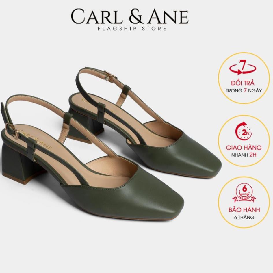 Carl & Ane - Giày cao gót bít mũi gót vuông cao 5cm màu xanh rêu _ CL003 -h91
